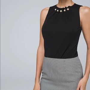WHBM FAUX PEARL-TRIM SLEEVELESS TOP